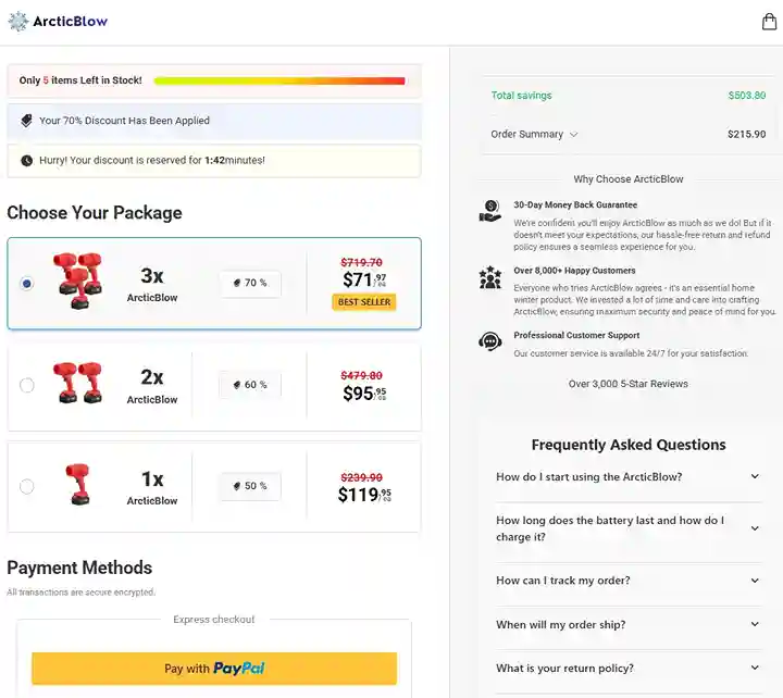 ArcticBlow Order Page